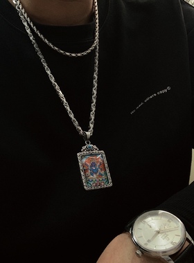 大黑天玛哈嘎拉唐卡项链钛钢男