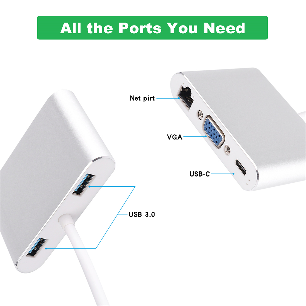 5合1type-c转HDMI VGA耳机音频口USB3.0 C HUB扩展坞PD充电集线器 - 图1