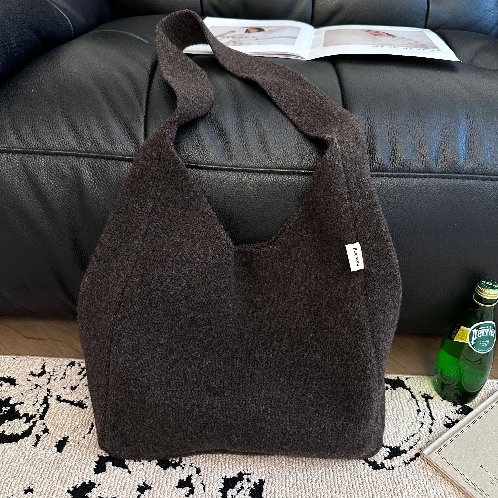 秋冬新款含羊毛单肩包手提包女毛呢韩版时尚高档简约百搭纯色通勤,淘宝优惠券,粉丝福利购,淘宝优惠卷