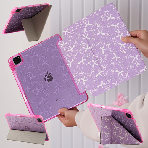 紫色蝴蝶结适用苹果ipadair7保护套平板电脑壳air6/pro带笔槽Y+三折air4/5/10代air11寸/4/5/6亚克力防摔硬壳 - 图3