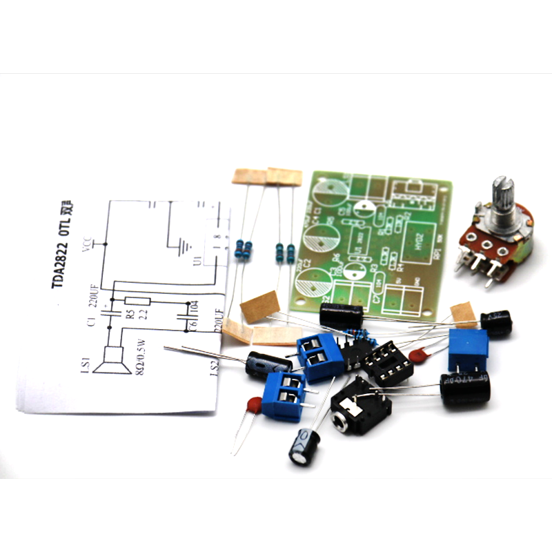 TDA2822双声道功放板套件 无噪音 2-12V 5W*2功放DIY制作套件模块 - 图1