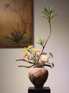 侘寂风手绘陶瓷花瓶宋式禅意摆件