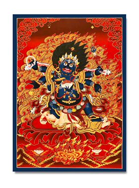 财宝天 宗喀巴 大日如来黑财神唐卡画稿DIY描金手绘临摹西藏红唐