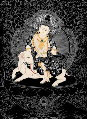 普贤菩萨描金DIY手绘画稿|描金唐卡|静心减压|佛像涂色线稿