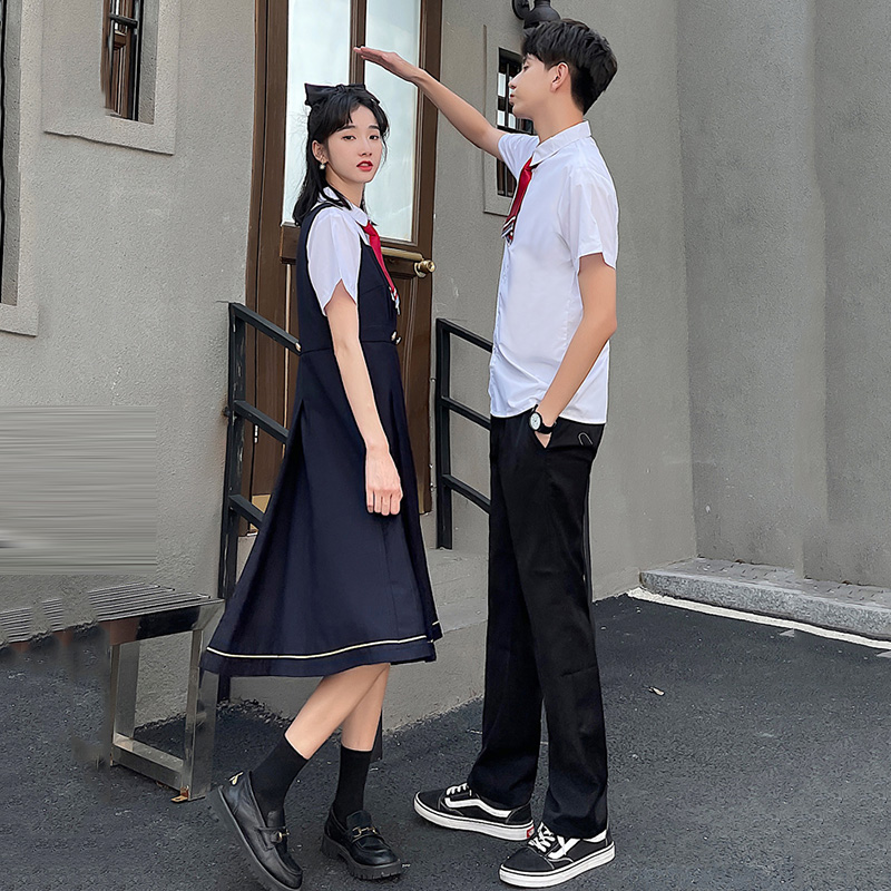 夏季学院风jk制服套装背带裙长裙初中高中生合唱演出服中学生班服-图2