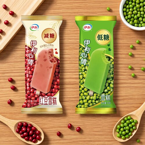 伊利心情绿豆棒冰低糖冰激凌甜品红豆冰淇淋雪糕冰棍冷饮5支 - 图0
