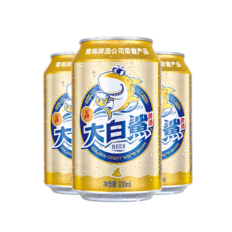 青岛啤酒大白鲨黄啤酒拉格9度330ml*24听罐装啤包邮整箱 - 图0