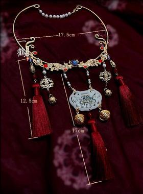 明制新年红色马面裙璎珞项圈流苏铃铛古风汉服配饰平安福牌锁中式