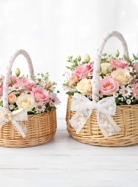 田园藤编手提花篮花童伴手礼