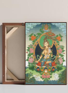 大白伞盖佛母纯棉油画布唐卡描金