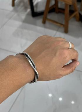 手工999纯银男士复古树藤手环