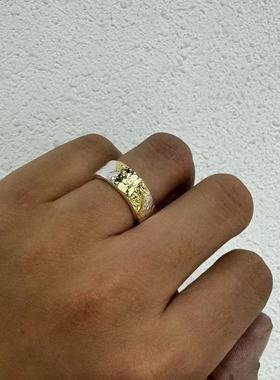 手工999纯银贴金戒指肌理纹对戒