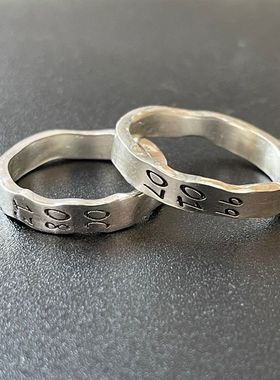 手工定制男女足银波浪涂鸦戒指