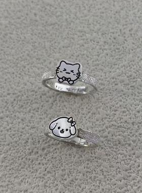 999纯银手工满天星卡通情侣戒指