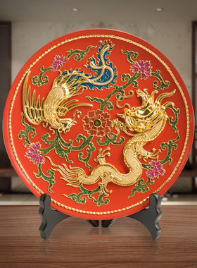龙凤客厅摆件陶瓷漆线雕工艺品
