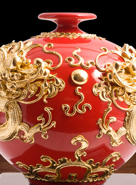 鹭艺轩漆线雕新中式陶瓷客厅摆件