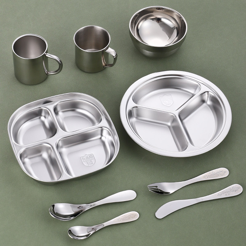 304不锈钢幼儿园儿童分餐盘学生宝宝刀叉勺防烫水杯汤碗餐具套装,淘宝优惠券,粉丝福利购,淘宝优惠卷