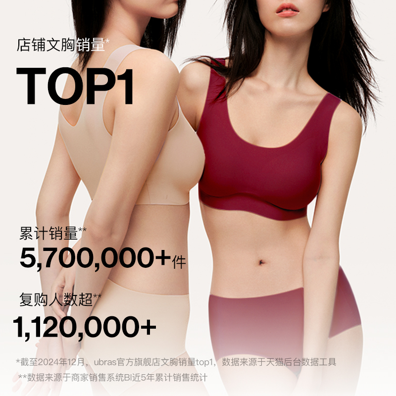 虞书欣同款ubras无尺码小奶皮无痕本命年红色内衣背心吊带文胸女