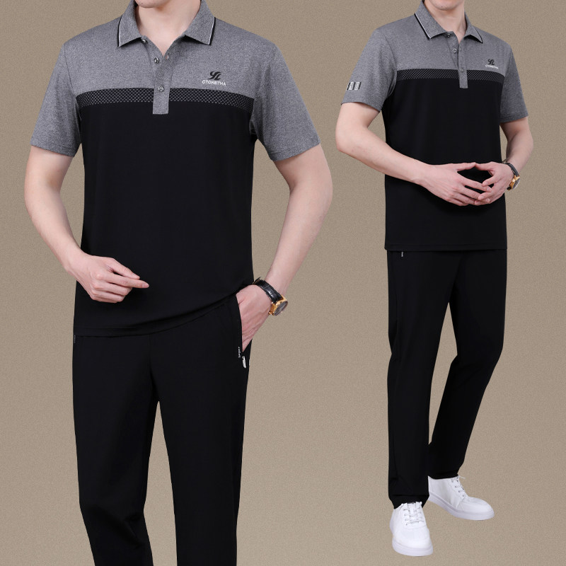 中老年运动套装男短袖t恤长裤纯棉夏季薄款老人休闲大码爸爸夏装,淘宝优惠券,粉丝福利购,淘宝优惠卷