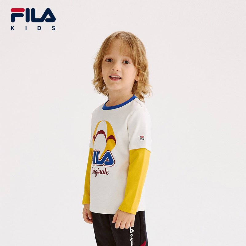 FILA斐乐童装儿童长袖T恤2025秋冬新款男小童套头休闲舒适上衣潮,淘宝优惠券,粉丝福利购,淘宝优惠卷