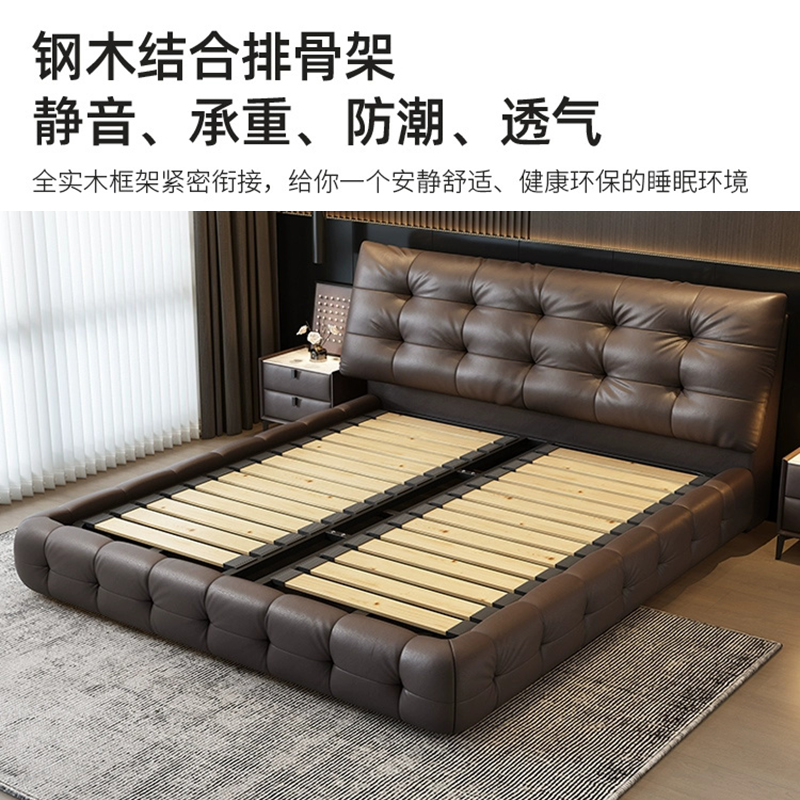 政府补贴劳伦斯真皮床主卧高端大气1米8双人床意式极简头层牛皮床 - 图0