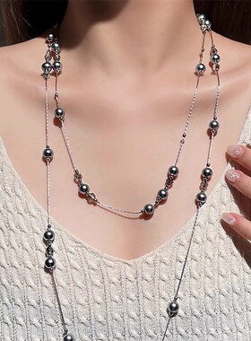 禾木Rich~灰色满天星珍珠项链女