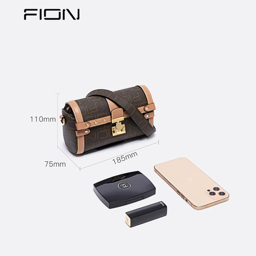 Fion/菲安妮波士顿包小圆包锁扣女包包 轻奢斜挎单肩包FAAFIUB013 - 图2