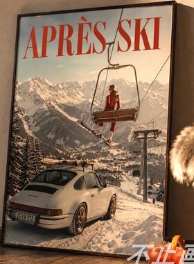 skiing PRINT滑雪场美式复古怀旧海报装饰画无框画snowboarding