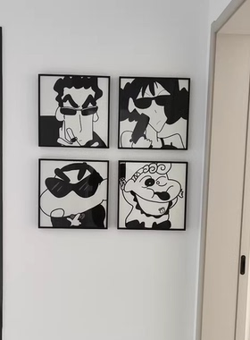 装饰画蜡笔小新系列全家福工业风