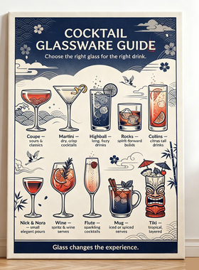 Vintage Cocktail Poster WallArt装饰画日式复古酒吧鸡尾酒海报