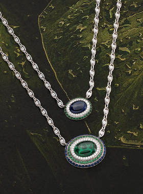 APM Monaco个性绿蓝撞色链环项链椭圆撞色混搭独特设计感新年礼物