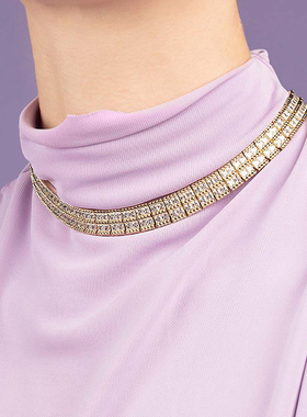 [春季新品]APM Monaco金黄色Torsade密镶可调节项圈双层项链扭纹