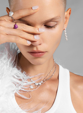 【试用链接勿拍】APM Monaco爱心可调节项链银白色密镶心形精致