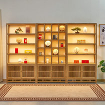 Tea show rack display shelving sub-real wood with lamp tea shop Puer tea with purple casserole pot multi-treasure chest