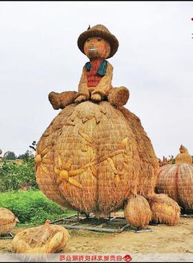 动物骆驼稻草工艺品定制农民丰收节稻草人草雕农耕文化展品