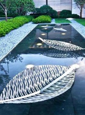 不锈钢镂空树叶摆件立体金属叶子雕塑户外景观售楼部镜面水景装饰