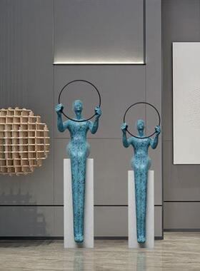 样板房间大型落地雕塑人物摆件艺术品样品屋展示中心酒店抽象玻璃