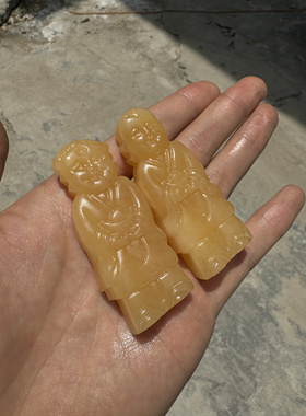 天然阿富汗白玉米黄玉童玉女吊坠挂件古风玉佩男女款玉项链玉坠