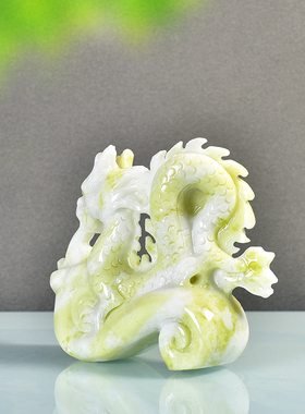 纯天然蓝田玉龙摆件玉石如意