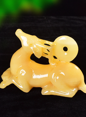 天然玉石米黄玉一路鹿平安福鹿抱财圣诞麋鹿摆件乔迁新居开业送礼