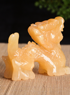 天然米黄玉龙玄关摆件