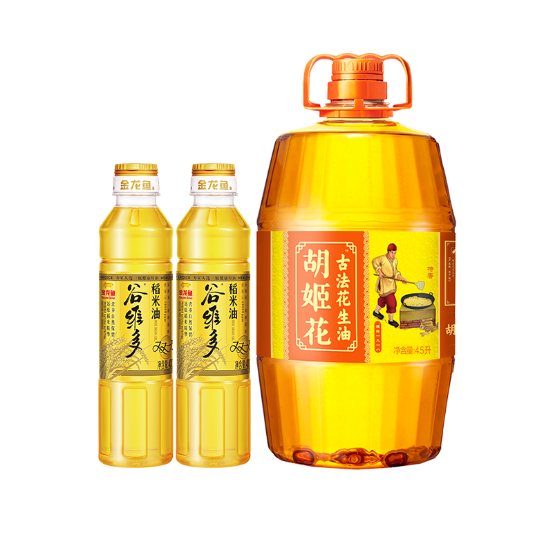 胡姬花古法花生油4.5L+400ml*2稻米油组合