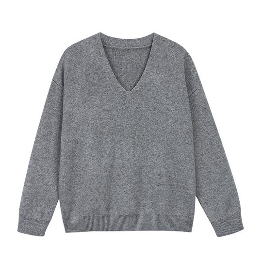 NEVA HU 午茶小调 宽松慵懒风v领毛衣女气质休闲高级感针织衫上衣