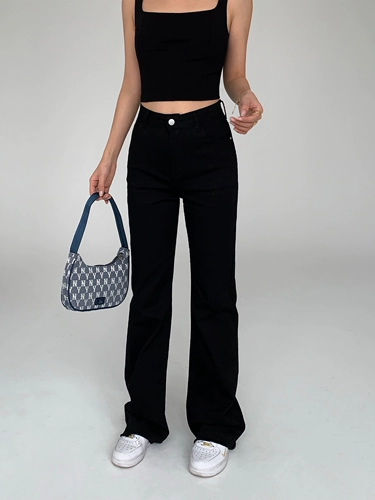 Черный цветной мегафон, сексуальные джинсы, штаны для отдыха, высокая талия, коллекция 2023, свободный прямой крой