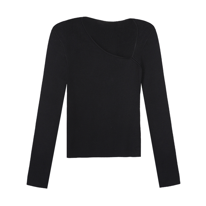 NEVA HU黑色修身针织打底衫设计感小众2024新款修身显瘦气质上衣