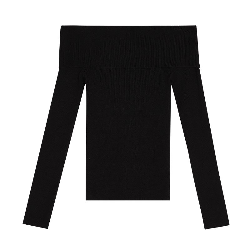 NEVA HU 优雅弧度 黑色一字肩针织衫女露肩长袖t恤修身气质上衣,淘宝优惠券,粉丝福利购,淘宝优惠卷