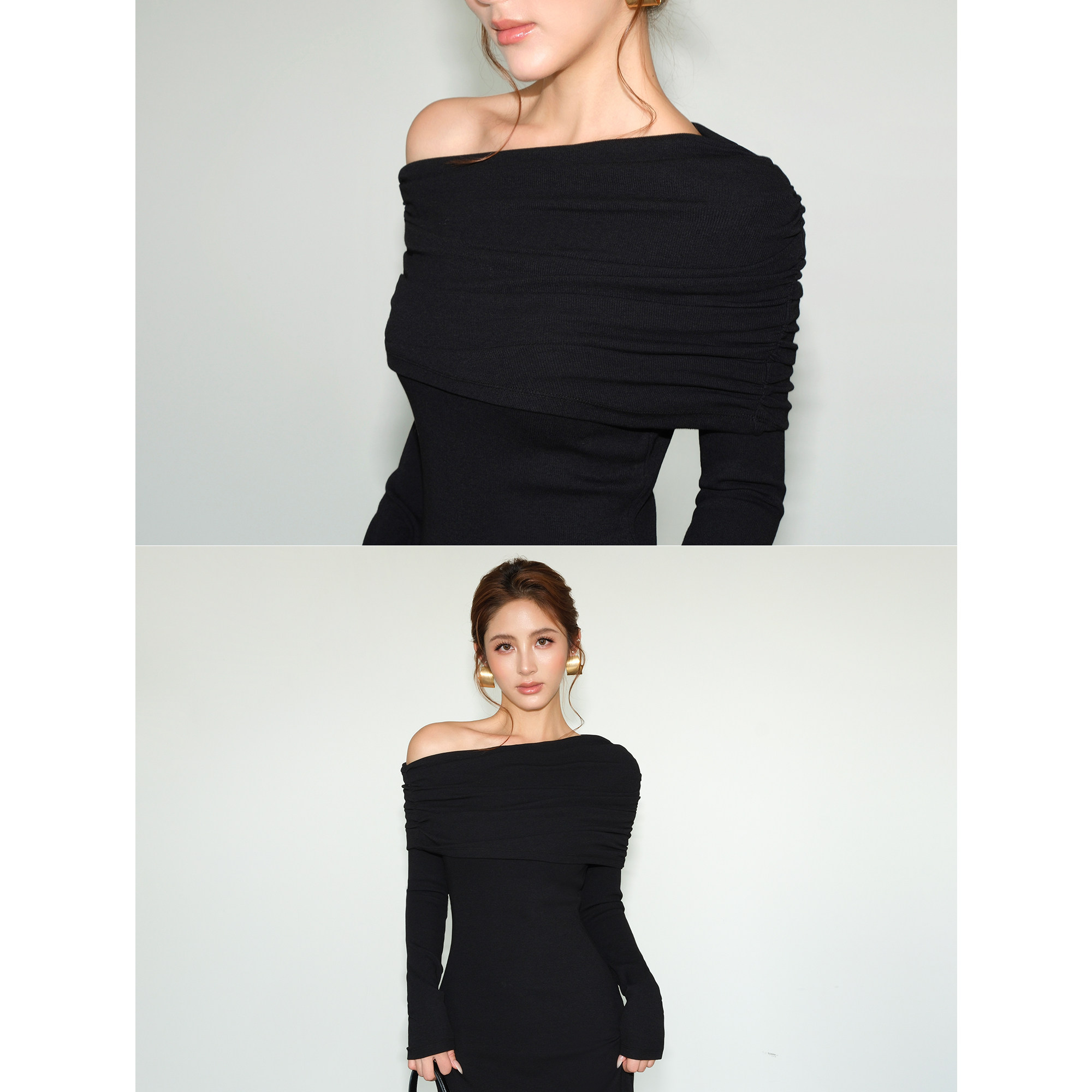 NEVA HU 优雅律动 斜肩长袖针织连衣裙女一字肩修身收腰气质长裙,淘宝优惠券,粉丝福利购,淘宝优惠卷