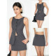 Dark gray suit vest short skirt commuter set