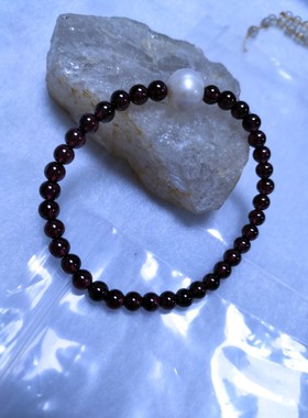 天然石榴石手链女人石深酒红色转运珠手串单圈本命年散珠水晶饰品