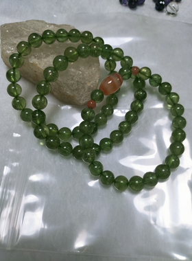 天然绿锂辉石手链手串女绿宝石猫眼拉丝一物一图稀少大颗粒单圈珠